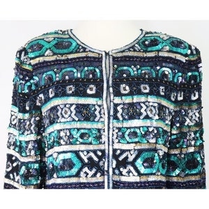 Laurence Kazar Vintage Sequin Jacket Embellished 100% Silk Long Sleeve Petite Lg image 3