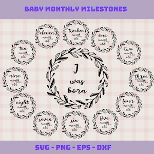 Svg d'étape mensuelle de bébé, étape mensuelle pour bébé Svg, étapes d'étape mensuelles, un an Svg, Hello World Svg, svg de statistiques de bébé