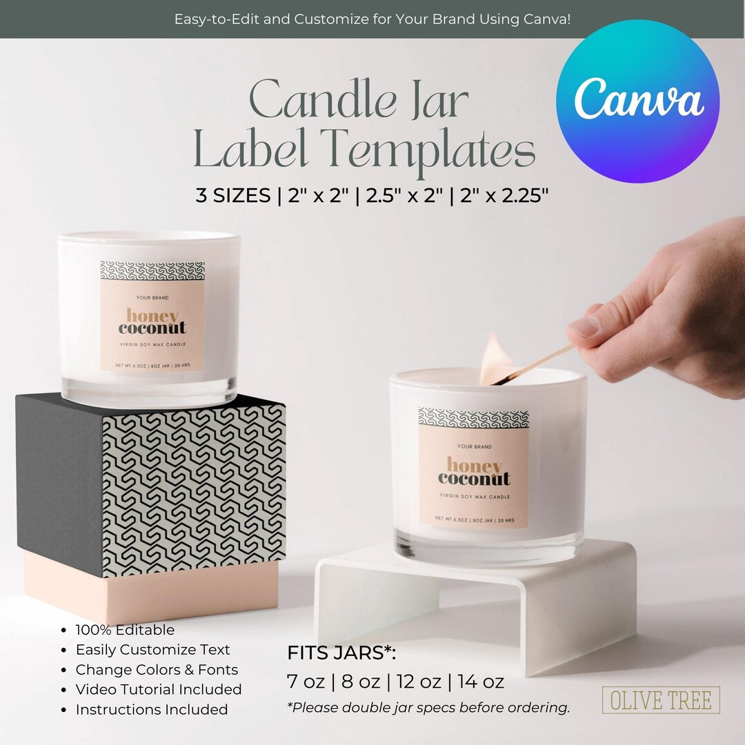 Editable Candle Jar Labels Canva Templates 3 Sizes, Printable Jar Label