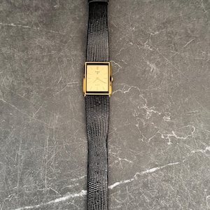 Vintage Pulsar guldfärgad rektangulär klocka kvarts minimalistisk klänningsklocka äkta läderarmband, batteri behövs