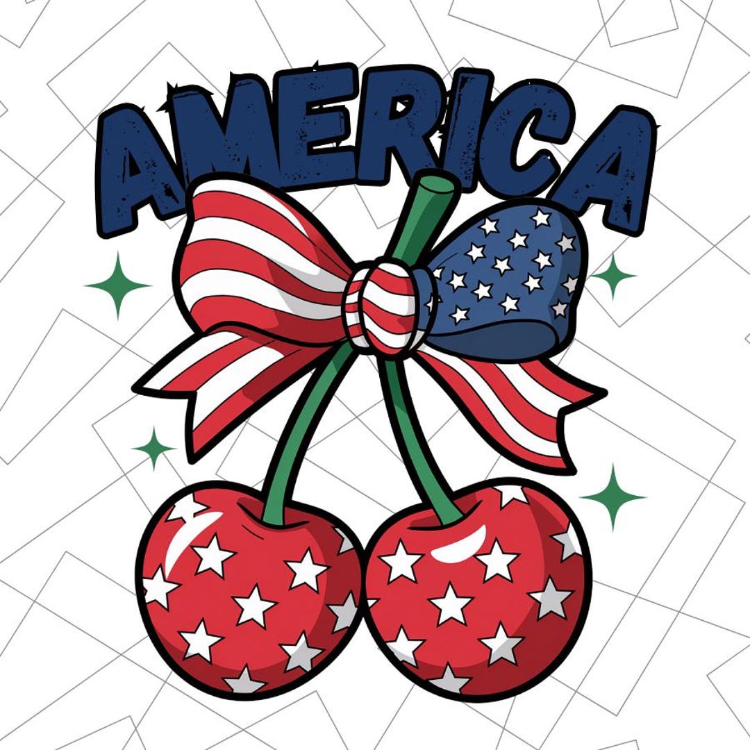 Preppy America Cherries PNG & SVG, Coquette Cherry Bow, 4th of July ...
