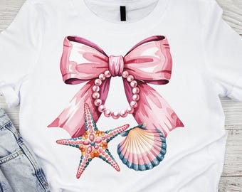 Coquette Clam Pearl Bow PNG & SVG: Coastal Summer Design (Digital Download)