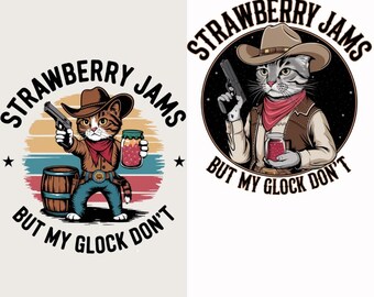 Funny Cowboy Cat Meme: Strawberry Jams PNG SVG (Digital Download)