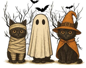 Vintage Halloween Black Cat PNG: Retro Spooky Clipart (Digital Download)