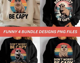 Don't Worry Be Capy Clipart PNG Bundle – Stress Relief Designs (Digital Download)