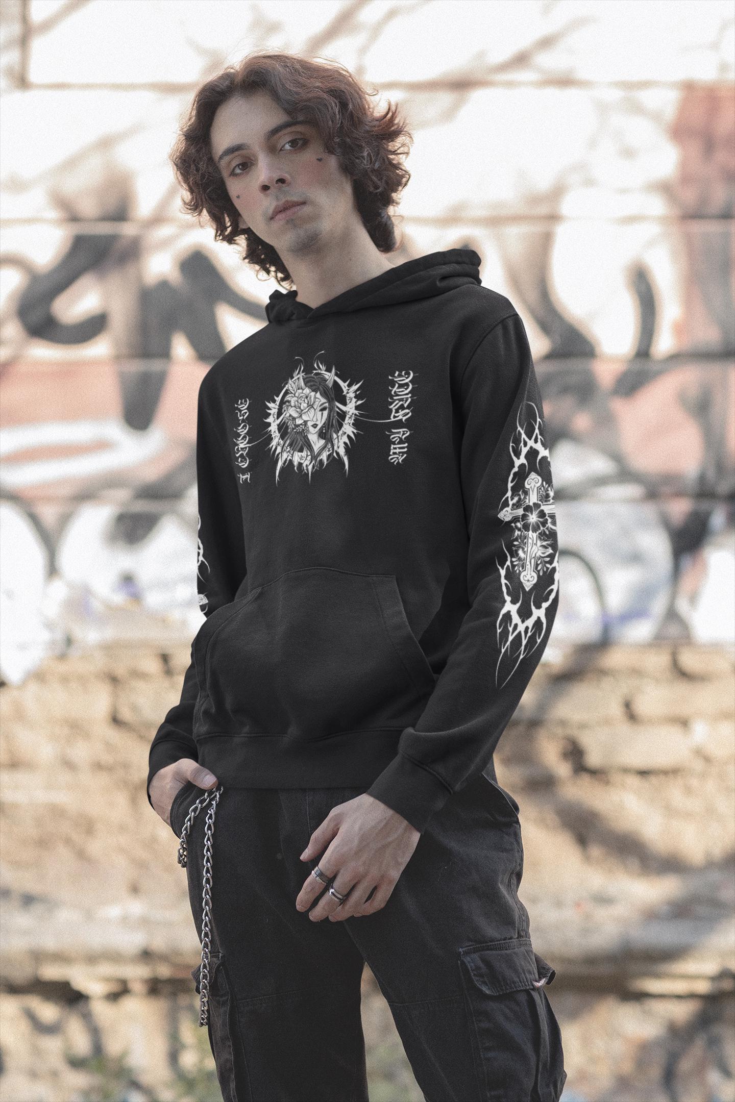 Sweat à Capuche Zippé Papillon Gothique – Style Y2K Grunge, Unisexe, Coupe Oversized