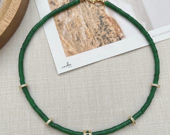 Green Beaded Necklace, Agate Beads Necklace, Minimalist Jewelry, Natural Stone Choker