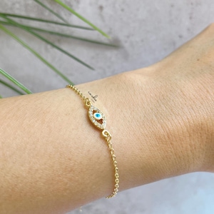 Dainty Enamel Evil Eye Bracelet: 18k Gold Plated Protection