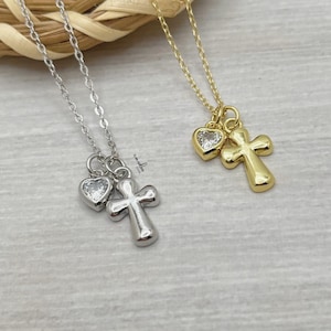 Cross Necklace, Tiny Cross Necklace, Gold Plated Cross Necklace, Heart Cross Necklace, Tiny Cross Jewelry, Gift for her Religious Gift Faith
