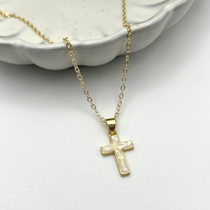 Nacre Cross Necklace: 18k Gold Plated Mother of Pearl Pendant