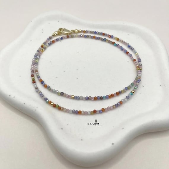 Collana Girocollo Vintage Colorata Con Piccoli Cristalli Arcobaleno, Catena Multicolore In Oro Per Donna - 3