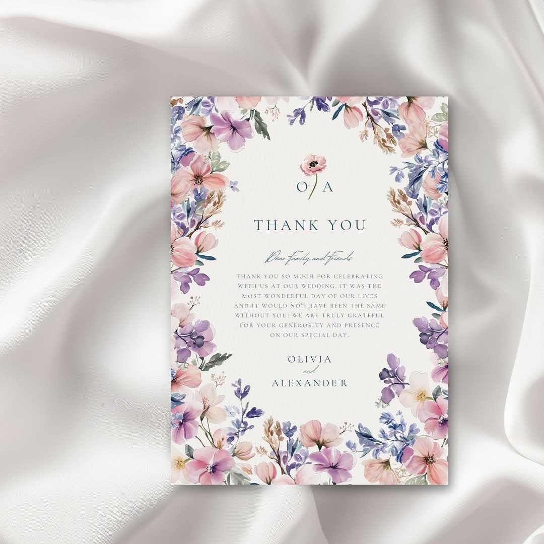 Pastel Floral Thank You Card, Monogram Canva Template, Editable 5x7 ...
