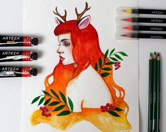 Roisin The Deer Nymph Portrait Fine Art Print 11x14