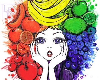 SALE Tutti The Fruity Rainbow Girl 11x14 Fine Art Print