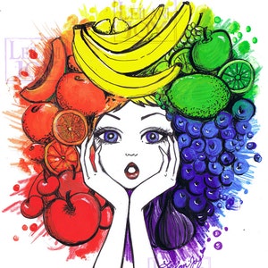 SALE Tutti The Fruity Rainbow Girl 8x10 Fine Art Print image 1
