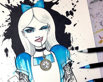 Alice Got Inked: Punk Rock Wonderland Fine Art Print 11x14