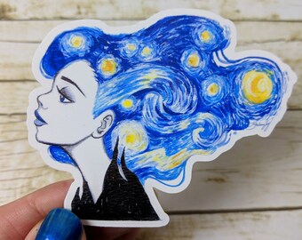 Starry Night 3" x 2.5" Vinyl Die Cut Sticker by Leilani Joy