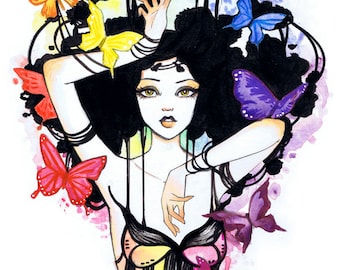 11x14 "Yara" Rainbow Butterfly Girl Fine Art Print