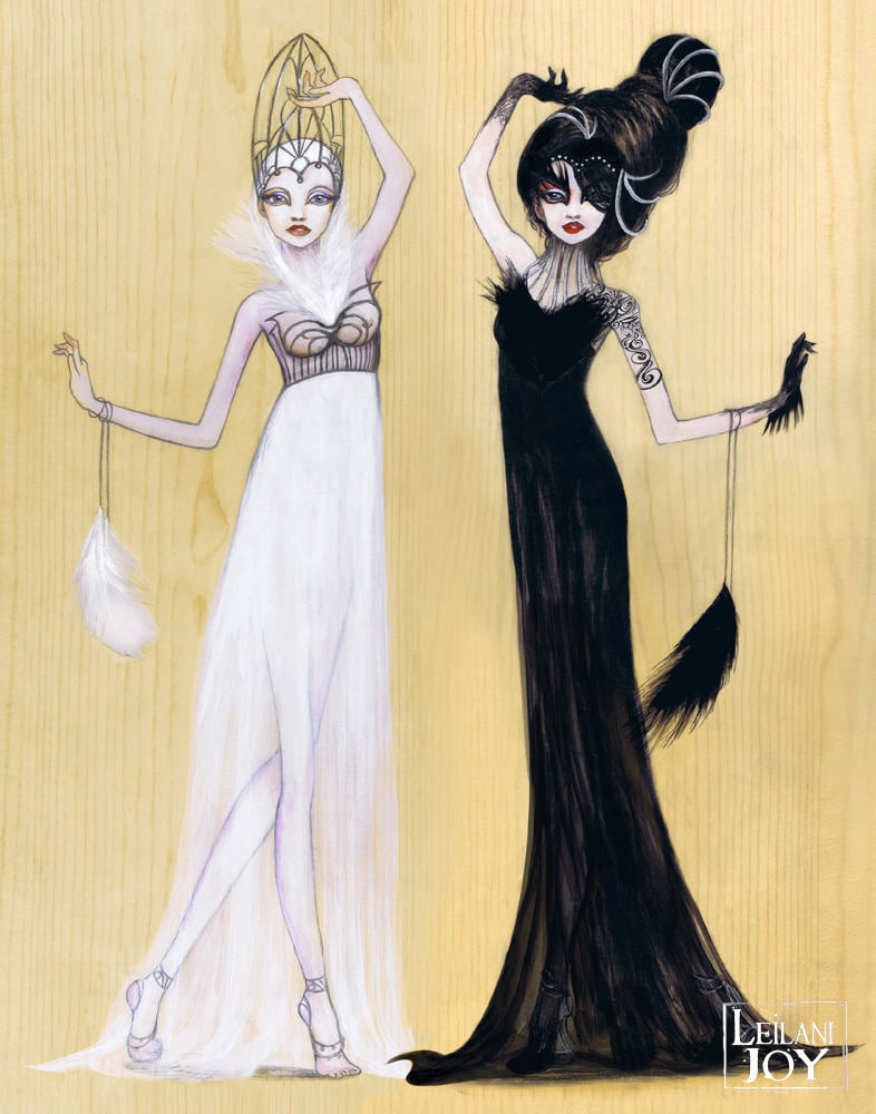 Odette and Odile Black Swan Lake Fashion Illustration Print