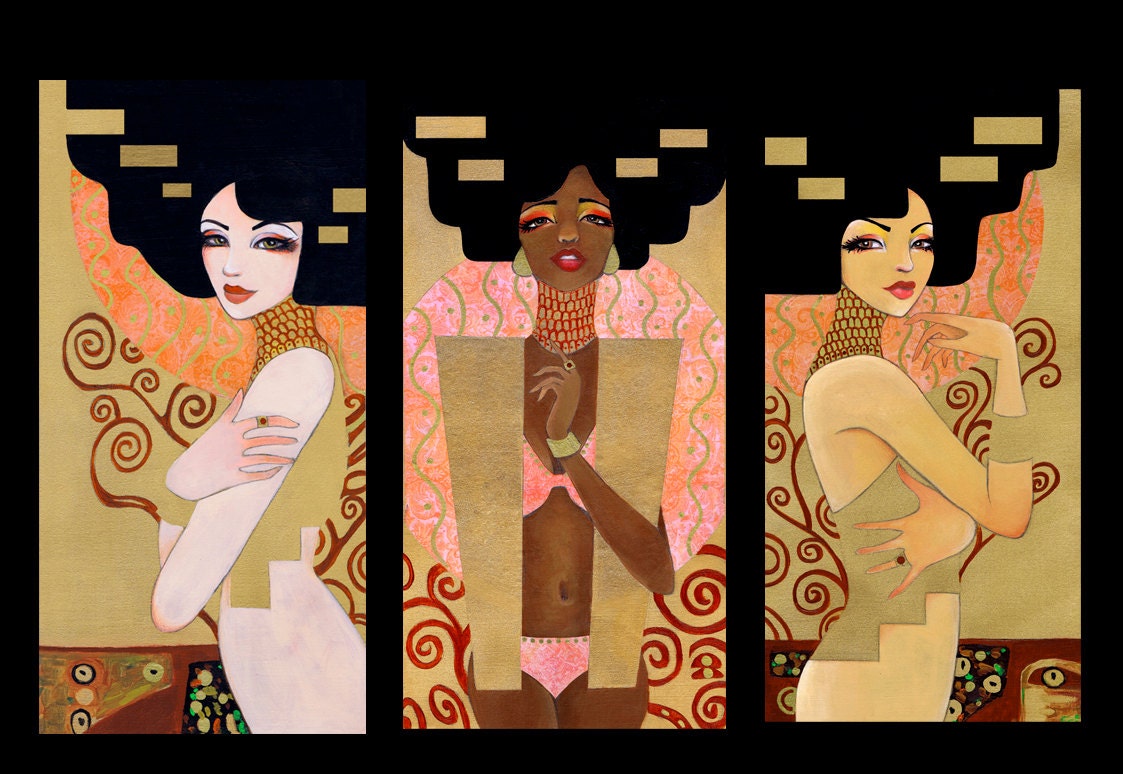 8x10" "Klimt Girls" Print Set of 3