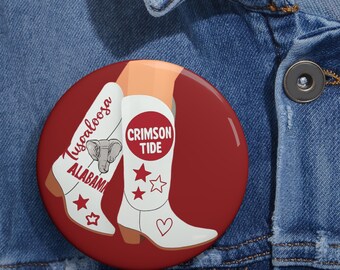 Alabama Crimson Tide Button|Game Day Pin|Roll Tide Cowgirl Boot Badge|Bama Spirit Accessory|Tailgate Flair|Southern Football Gift