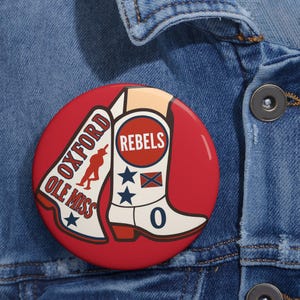 Ole Miss Rebels Button|Game Day Pin|Hotty Toddy Cowgirl Boot Badge|College Spirit Flair|Tailgate Accessory|SEC Football Gift Idea