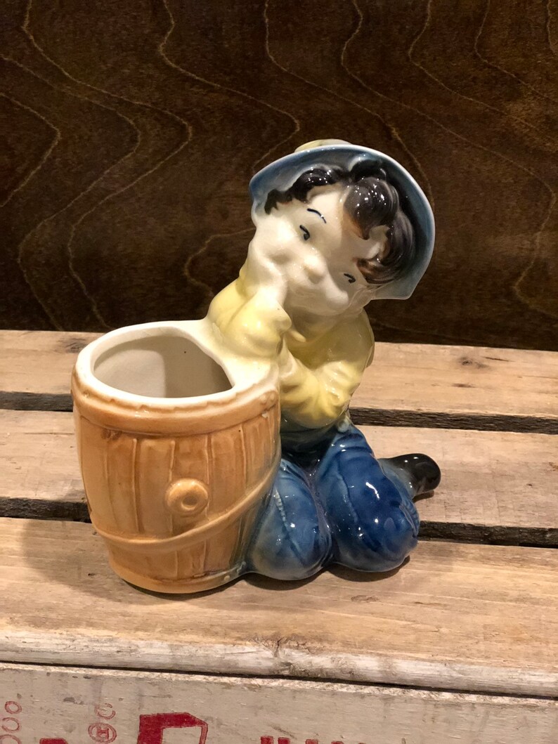 Royal Copley Boy with Barrel Vintage Planter