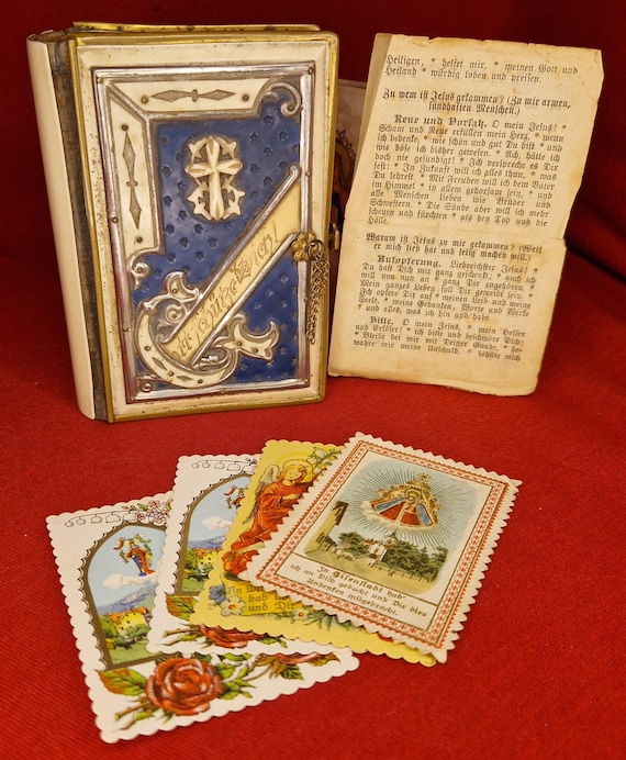 祈祷書 フランスアンティーク□アイボリーの表紙の祈祷書 花 古い本 1899年