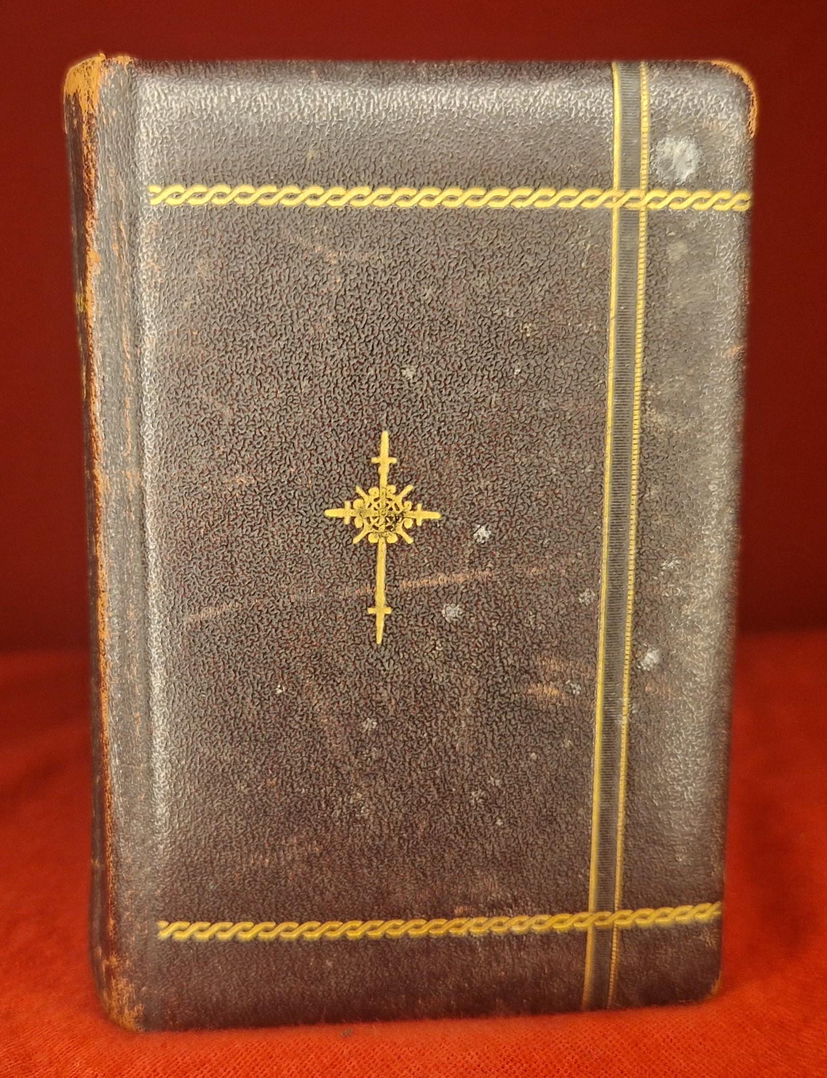 祈祷書 アンティーク 1878年フランス 革装丁 マーブル紙 美装本