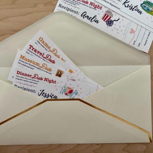 4 Date Night Tickets, Paar Geschenk für zukünftige Daten, Umschlag von Date Night Ideen, Tickets für Paare Datum,