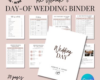 DIY Wedding Day Binder Template, Digital, Instant Download Template, Edit in Canva, Printable, Wedding Planner, DIY Bride