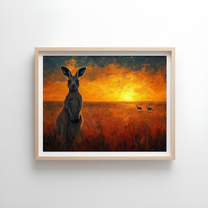 Golden Outback Kangaroo - Australian Sunset Wildlife Wall Art, Rustic Nature Landscape Printable Decor, Digital Download