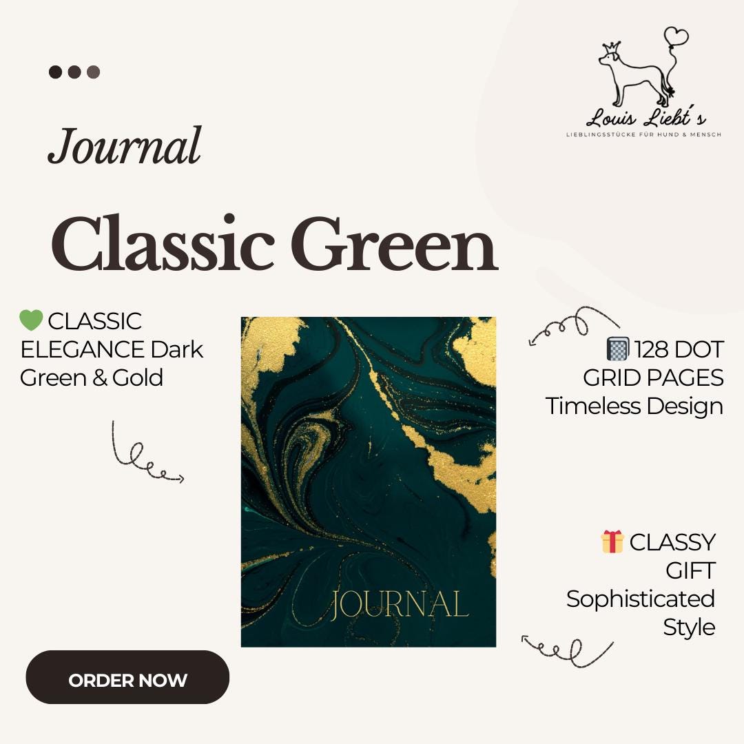 Classic Green Journal A4/A5 | Dark Green Gold Accent Notebook | Dot ...