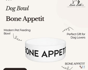 Comedero para perros Bone Appetit | Comedero divertido para perros | Comedero de cerámica blanca para mascotas | Regalo para amantes de los perros | Comedero elegante para perros