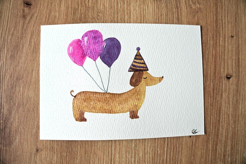 Cartes Anniversaire peintes à la main, Personnalisée, Aquarelle, Fêtes, Naissance, Animaux rigolo et mignon, Cadeau personnalisé image 7