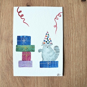Cartes Anniversaire peintes à la main, Personnalisée, Aquarelle, Fêtes, Naissance, Animaux rigolo et mignon, Cadeau personnalisé image 8