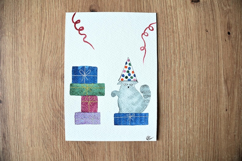 Cartes Anniversaire peintes à la main, Personnalisée, Aquarelle, Fêtes, Naissance, Animaux rigolo et mignon, Cadeau personnalisé image 8