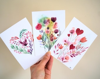 Carte unique personnalisable peinte à la main, Fête des mères, Anniversaire, Remerciement, Amitié, Maitresse, Fleurs, Cœur, Mariage, Poème