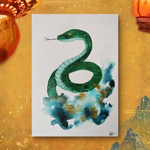 Carte de vœux unique peinte à la main et personnalisable, Nouvelle année lunaire, Nouvel an chinois, Année du serpent, Fêtes, Asie, Abstrait