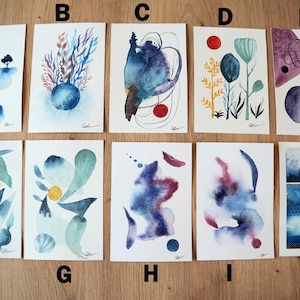 Carte de vœux unique, Noël, fête des mères, Anniversaire, peintes à la main, Aquarelle, Tableau abstrait, Végétation, Fleurs, Mer, Forêt