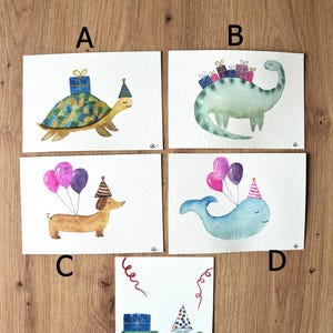 Cartes Anniversaire peintes à la main, Personnalisée, Aquarelle, Fêtes, Naissance, Animaux rigolo et mignon, Cadeau personnalisé image 2