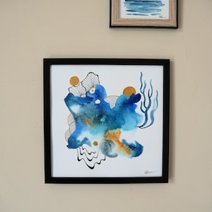 Acuarela original pintada a mano, Mapa, Cuadro único, Pintura, decoración de paredes, Planta, Fondo Marino, Corales, Imaginario, Abstracto