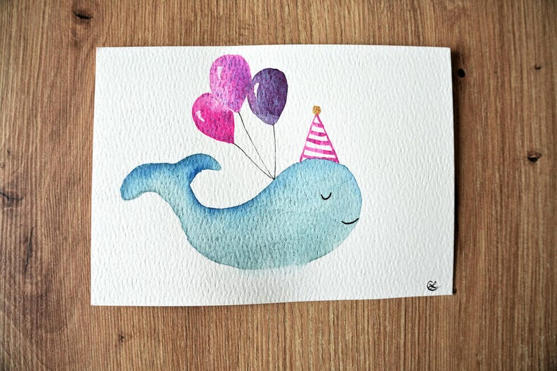 Cartes Anniversaire peintes à la main, Personnalisée, Aquarelle, Fêtes, Naissance, Animaux rigolo et mignon, Cadeau personnalisé image 6