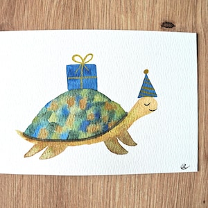 Cartes Anniversaire peintes à la main, Personnalisée, Aquarelle, Fêtes, Naissance, Animaux rigolo et mignon, Cadeau personnalisé image 3