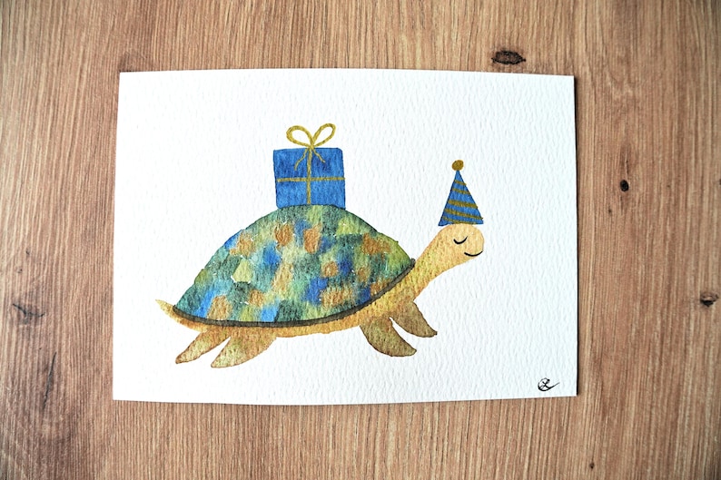 Cartes Anniversaire peintes à la main, Personnalisée, Aquarelle, Fêtes, Naissance, Animaux rigolo et mignon, Cadeau personnalisé image 3
