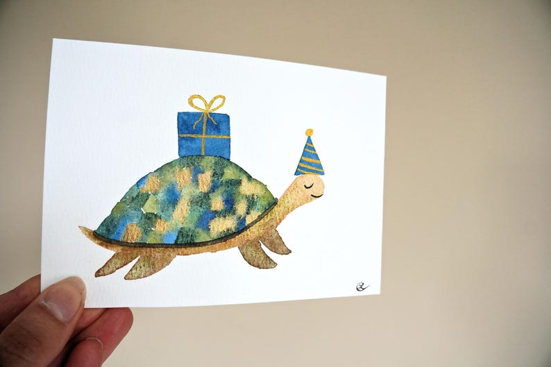 Cartes Anniversaire peintes à la main, Personnalisée, Aquarelle, Fêtes, Naissance, Animaux rigolo et mignon, Cadeau personnalisé image 4