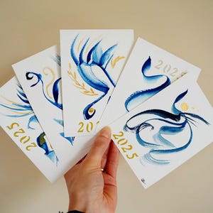 Cartes de vœux peintes à la main et personnalisables, Cartes de bonne année unique, Aquarelle, Tableau abstrait, Noël, Fêtes, Anniversaire