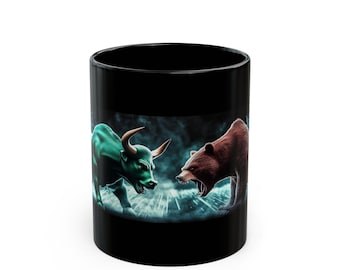 Bull and Bear Stock Market Mug Custom Trader Mug for Dad Investor Gift for Husband Trading Mug for Boyfriend Coffee Cup (11oz, 15oz)