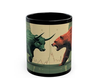 Stock Market Mug Custom Trader Mug for Dad Investor Gift for Husband Trading Mug for Boyfriend Bull and Bear Coffee Cup Black (11oz, 15oz)