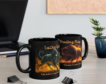 Lucky Genie Markt Becher Custom Trader Becher für Papaschürfer Geschenk für Ehemann Bulle Bär Kaffeetasse Schwarz (11oz, 15oz)